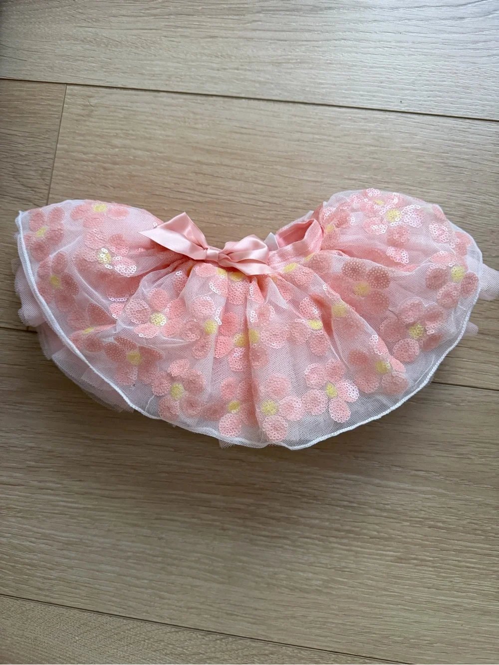 New born photography - Girls Pink Floral Tulle Skirt with Satin Bow